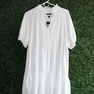 MSK White Tiered Midi Dress with Ruffle Neckline